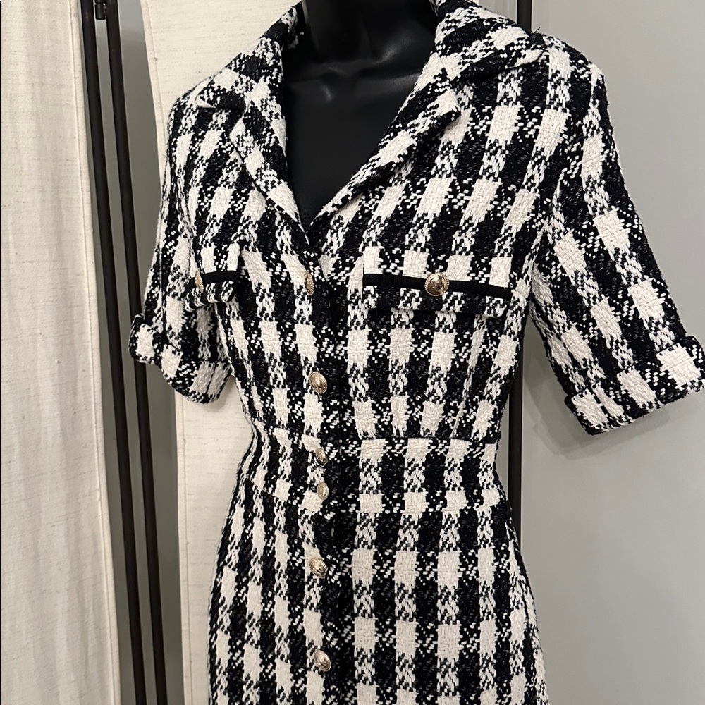Maje Black and White Check Tweed Mini Dress - Picture 9 of 15
